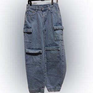 Ragged Priest Wide Leg Cargo Denim Jeans - Blue 26